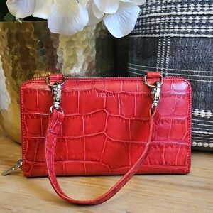 Furla Croc Embossed Zip Around Wristlet
